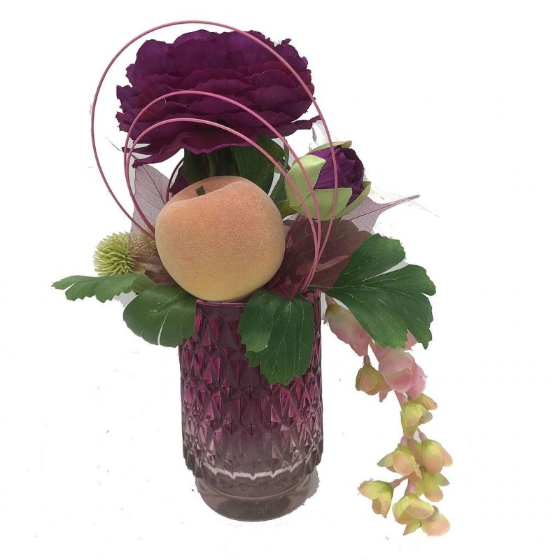 ***Composition florale décorative - Pot - Fruitée - Violet - H30cm
