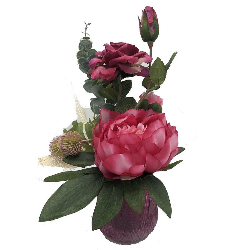 ***Composition florale décorative - Pot - Mélodie - Fuschia - H35cm