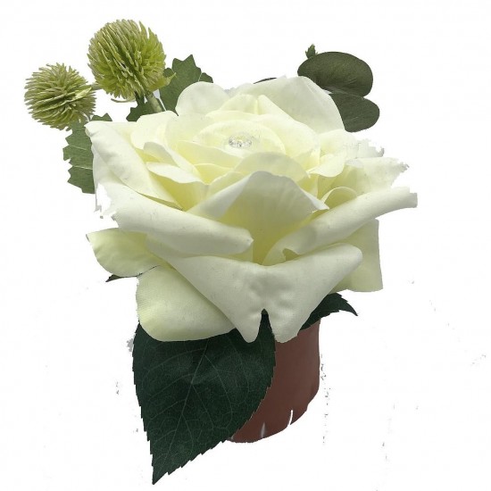 Composition florale décorative - Pot - Délicatesse - Blanc - H15cm
