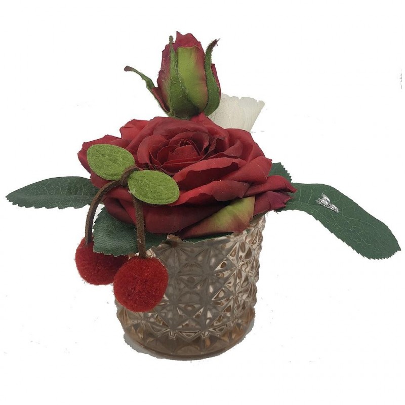 ***Composition florale décorative - Pot - Gourmandise - Rouge - H10cm