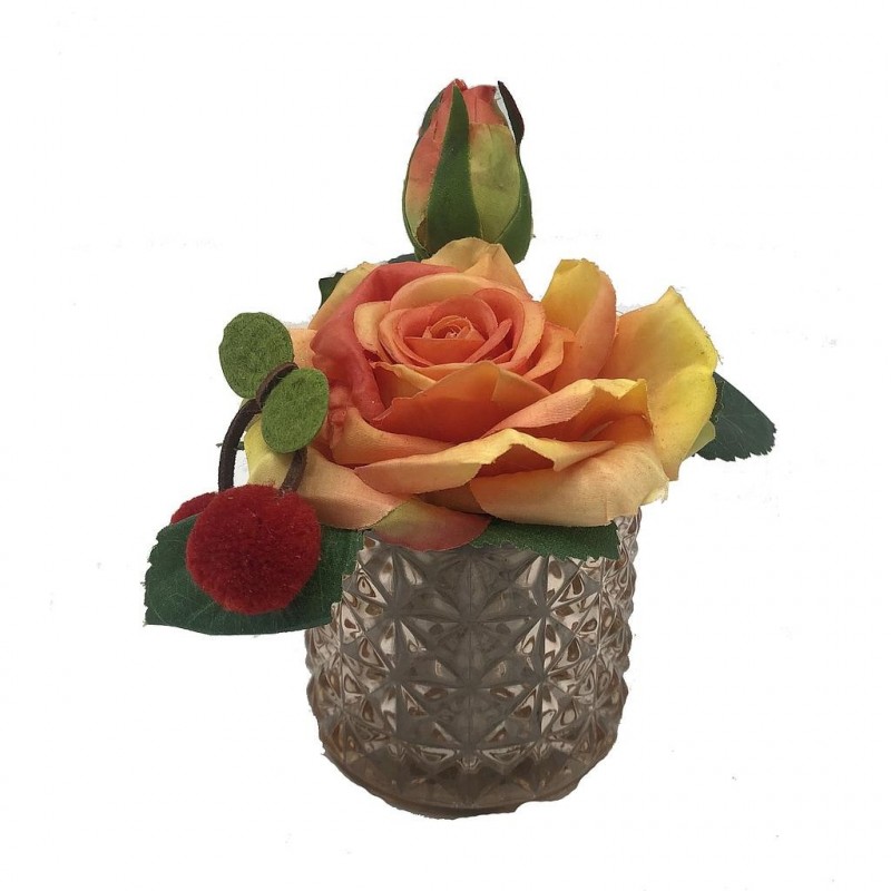 ***Composition florale décorative - Pot - Gourmandise - Orange - H10cm