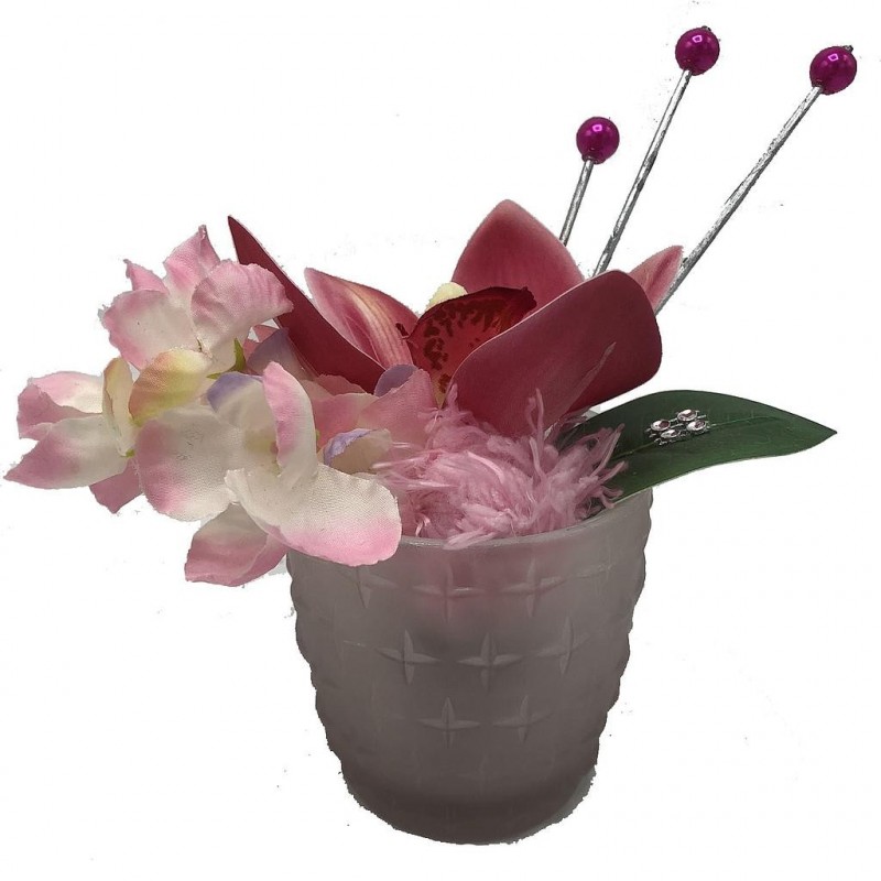 ***Composition florale décorative - Pot - Pétillante - Rouge - H15cm