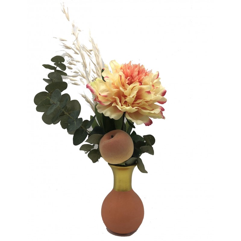 ***Composition florale décorative - Pot - Solstice - Orange - H50cm