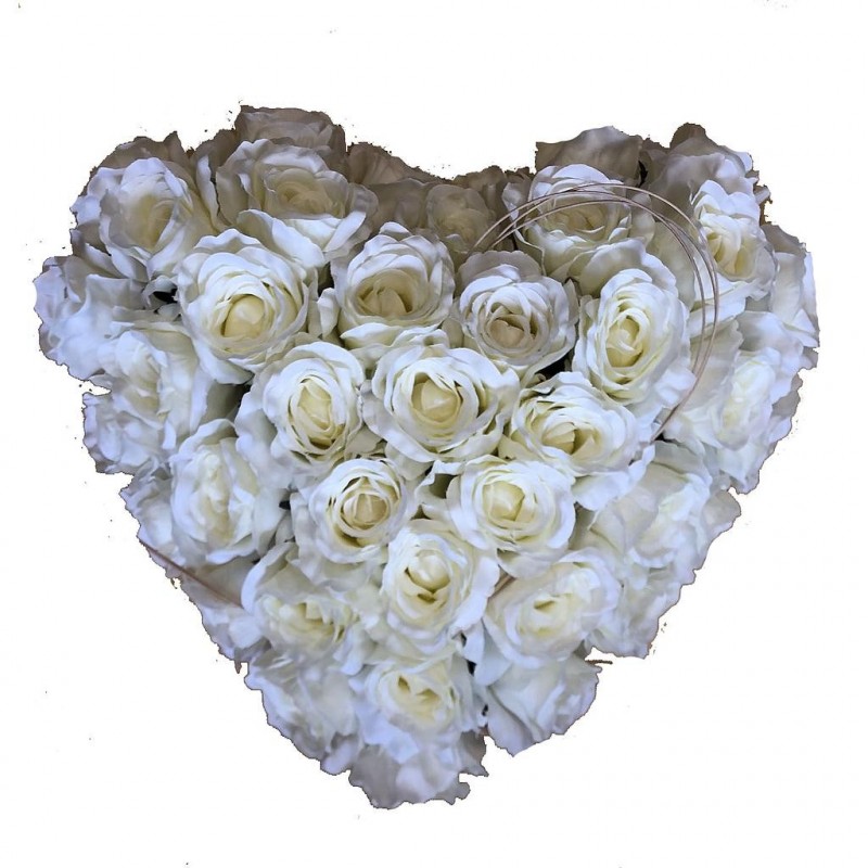 ***Composition florale funéraire - Coeur - Boston - Blanc -∅50cm
