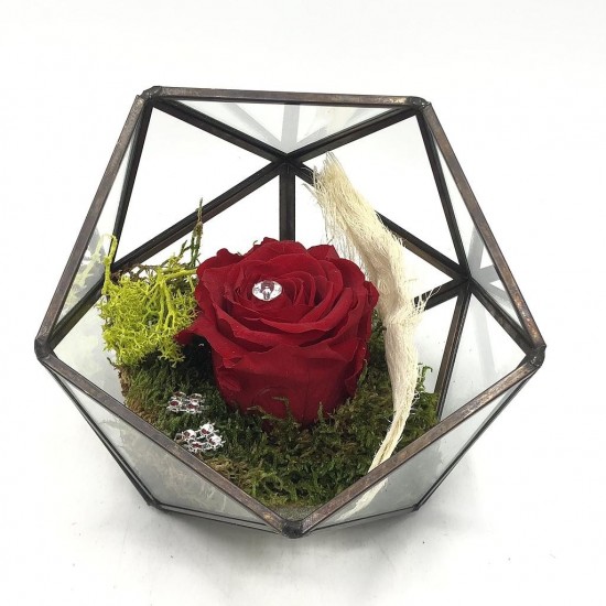 Composition Florale Décorative Rose Eternelle en Terrarium - Précieuse Rouge