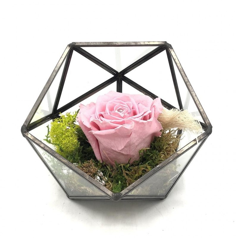 ***Composition florale décorative - Terrarium - Précieuse - Rose - ∅13cm