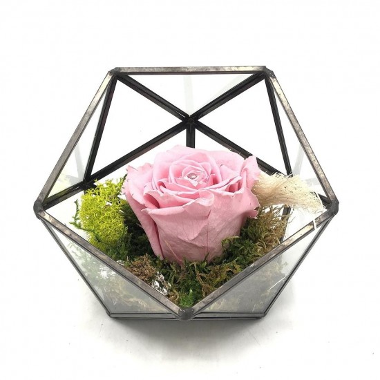 Composition Florale Décorative Rose Eternelle en Terrarium - Précieuse Rose