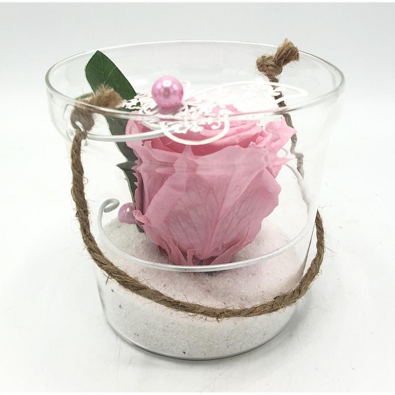 *** Composition florale décorative - Seau - Envolée - Rose pastel ø12cm H13 cm