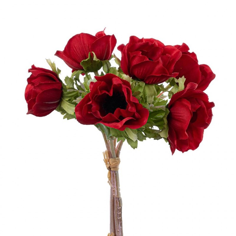 Bouquet Anémone Artificielle Rouge H 27cm