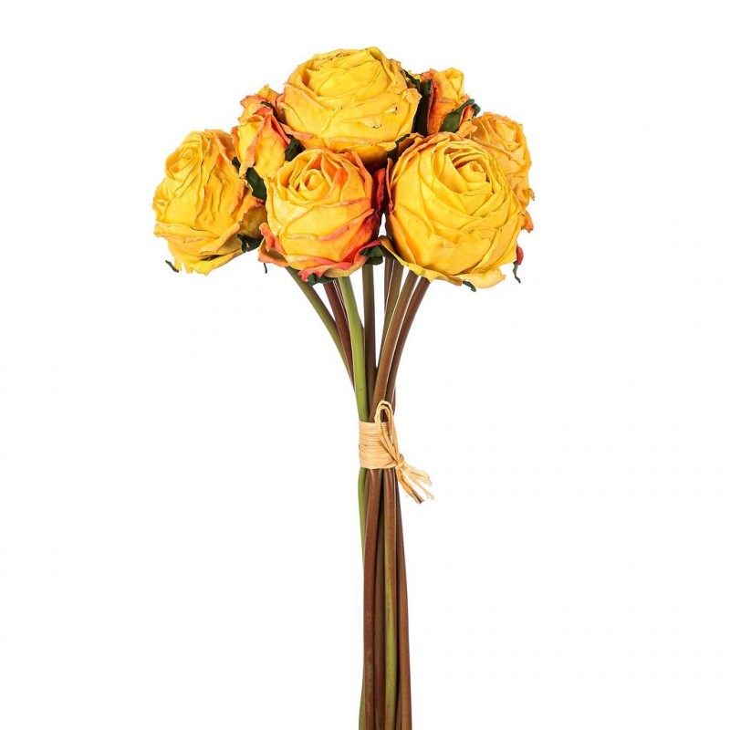 Bouquet de Roses Artificielles Jaune Adèle - 10 tiges - Imitation Fleurs Séchées H40cm