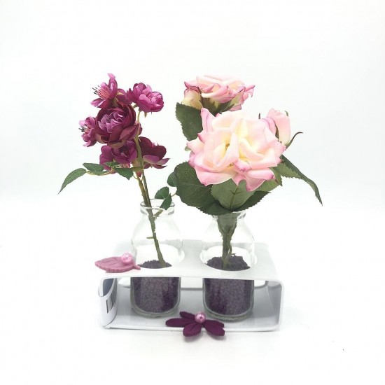 Composition florale décorative - Mignonne - Rose - H20cm